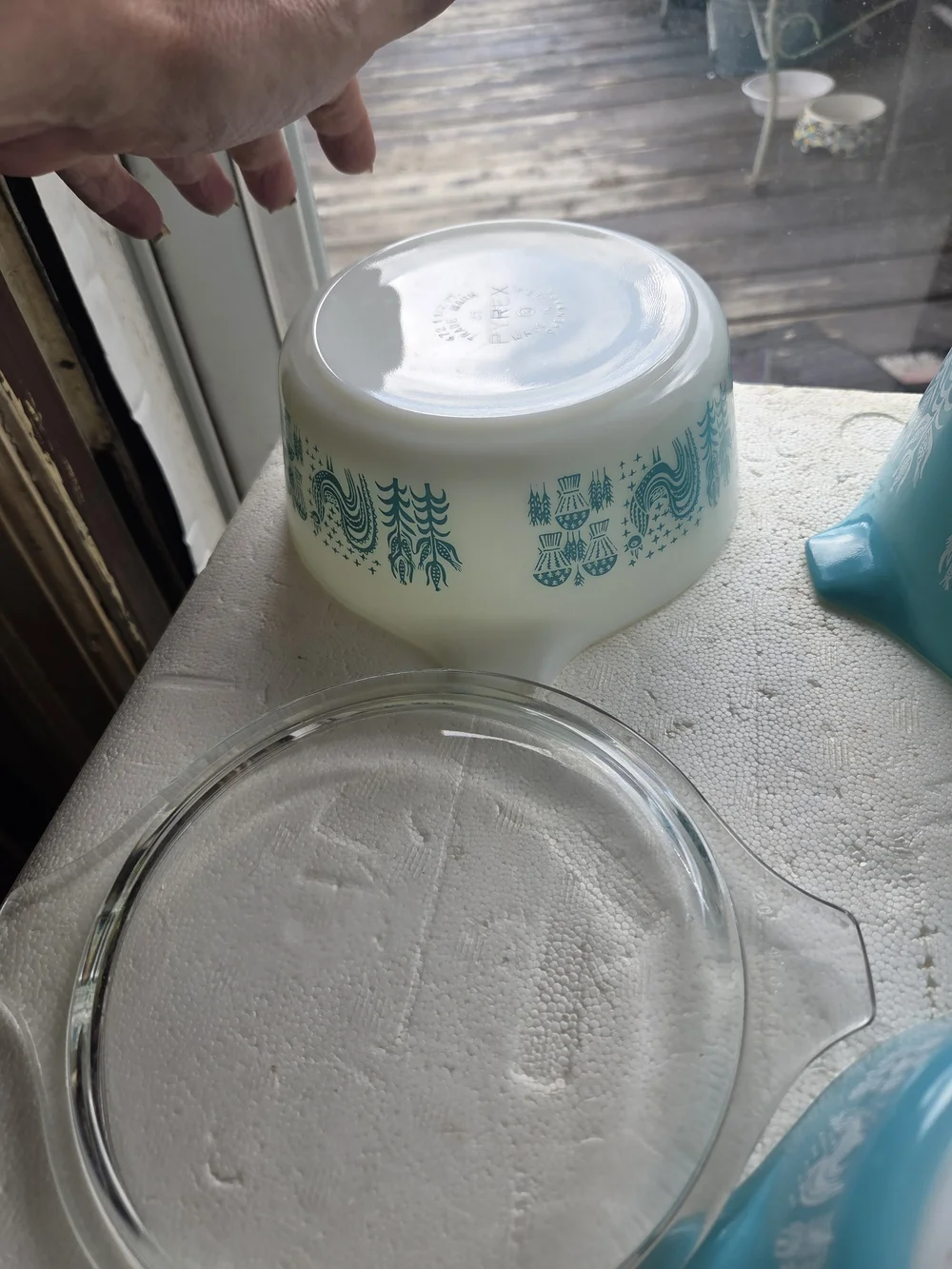 Vintage Turquoise and White Pyrex  Butter Print  8pc